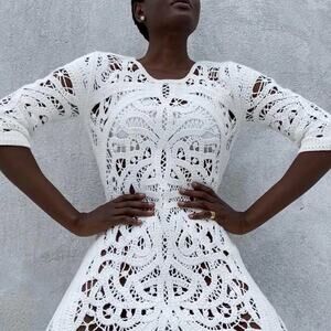 Uli Herzner Ava White Crochet Dress Size Small Cotton Resort Coverup Boho Mini